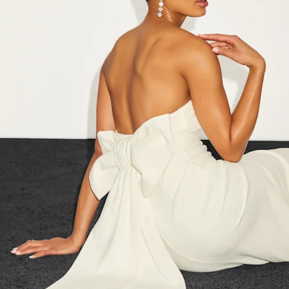 Lulu's Cream Backless Tie Front Midi Gown